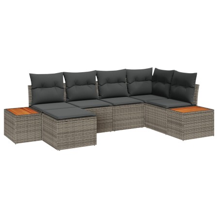 Juego de Sofás de Jardín de 6 Piezas con Cojines Gris Poliratán Acacia von , Outdoor-Sofas - Ref: Foro24-3348120, Preis: 416,...