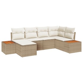 Conjunto de Sofás de Jardín de 6 piezas con Cojines Beige Poliratán Acacia von , Outdoor-Sofas - Ref: Foro24-3348122, Preis: ...