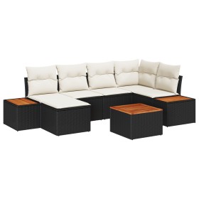 Juego de Sofás de Jardín de 7 Piezas con Cojines de Poliratán Negro Acacia von , Outdoor-Sofas - Ref: Foro24-3348123, Preis: ...
