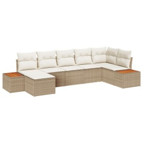 Conjunto de Sofá de Jardín de 7 Piezas con Cojines Beige Ratán Poliéster Acacia by , Outdoor sofas - Ref: Foro24-3348132, Pri...