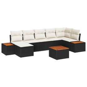 Conjunto de sofá de jardín de 8 piezas con cojines de ratán poliéster negro y acacia von , Outdoor-Sofas - Ref: Foro24-334813...