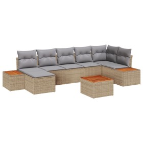 Conjunto de Sofá de Jardín de 8 Piezas con Cojines Beige de Poliratán y Acacia by , Outdoor sofas - Ref: Foro24-3348136, Pric...