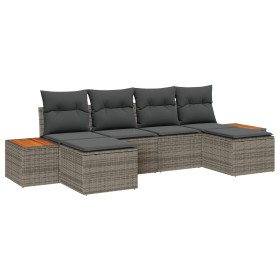 Conjunto de Sofá de Jardín de 6 Piezas con Cojines Gris Ratán Poliéster Acacia by , Outdoor sofas - Ref: Foro24-3348140, Pric...