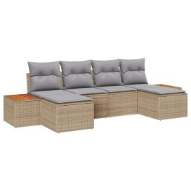 Juego de Sofás de Jardín de 6 Piezas con Cojines Beige Ratán Poliéster Acacia by , Outdoor sofas - Ref: Foro24-3348141, Price...
