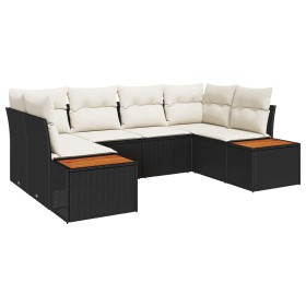 Juego de Sofá de jardín de 6 piezas con cojines Negro Poliratán Acacia von , Outdoor-Sofas - Ref: Foro24-3348153, Preis: 424,...