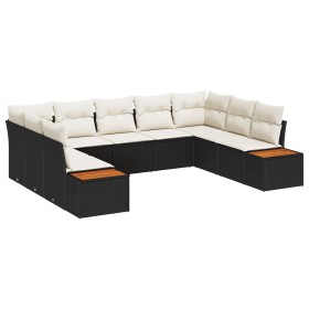 Set de Sofá de Jardín de 9 Piezas con Cojines Negro Poliratán Acacia de , Sofás de exterior - Ref: Foro24-3348163, Precio: 56...