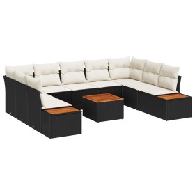 Conjunto de Sofás de Jardín de 10 Piezas con Cojines Negro Poliratán Acacia von , Outdoor-Sofas - Ref: Foro24-3348168, Preis:...