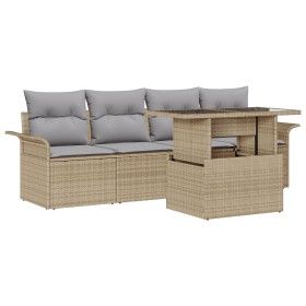 Juego de Sofá de Jardín de 5 Piezas con Cojines Beige Poliratán by , Outdoor sofas - Ref: Foro24-3348186, Price: 372,96 €, Di...