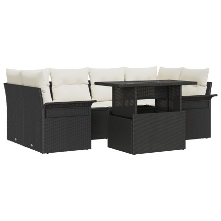 Set de Sofás de Jardín 7 Piezas con Cojines Negro Ratán Poliéster by , Outdoor sofas - Ref: Foro24-3348213, Price: 489,71 €, ...