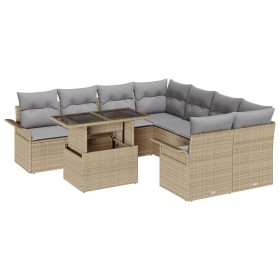 Juego de Sofá de Jardín de 9 Piezas con Cojines Ratán Poliéster Beige by , Outdoor sofas - Ref: Foro24-3348256, Price: 599,63...