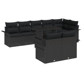 Conjunto de Sofá de Jardín de 9 Piezas con Cojines Ratán Negro