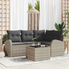 Conjunto de sofá de jardín con cojín 5 pcs Gris claro Poliratán
