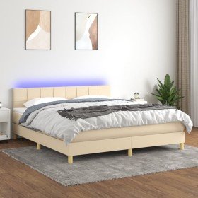 Cama box spring con colchón y LED tela crema 180x200 cm en Camas y somieres | Comprar online en Foro24