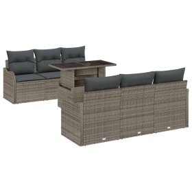 Sofá de Jardín de 7 Piezas con Cojines Gris Poliratán, Sofá de Jardín de 2 Plazas con Cojines Gris Poliratán by , Outdoor sof...