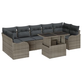 Conjunto de Sofá de Jardín de 8 Piezas con Cojines Gris Poliratán, Sofá de Jardín de 2 Plazas con Cojines Gris Poliratán by ,...