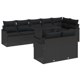 Juego de sofá de jardín de 9 piezas con cojines Negro Poliratán, Sofá de jardín de 2 plazas con cojines Negro Poliratán by , ...