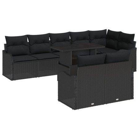 Juego de sofá de jardín de 9 piezas con cojines Negro Poliratán, Sofá de jardín de 2 plazas con cojines Negro Poliratán by , ...