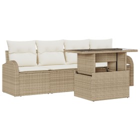 Juego de Sofá de Jardín de 5 Piezas con Cojines Beige de Ratán Poliéster von , Outdoor-Sofas - Ref: Foro24-3348547, Preis: 37...