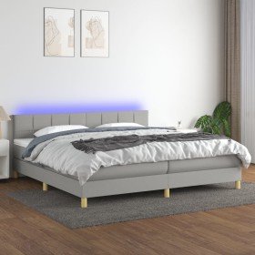 Cama box spring con colchón tela y LED gris claro 200x200 cm Cama box spring con colchón tela y LED gris claro 200x200 cm