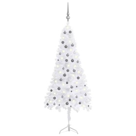 Árbol de Navidad de esquina LED y bolas PVC blanco 240 cm