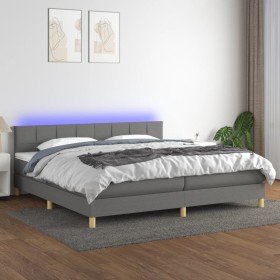 Cama box spring con colchón y LED tela gris oscuro 200x200 cm Cama box spring con colchón y LED tela gris oscuro 200x200 cm