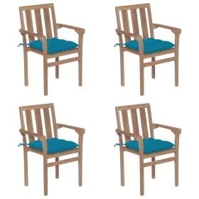 Stapelbare Gartenstühle 4 Stück aus massivem Teakholz mit Kissen von vidaXL, Gartenstühle - Ref: Foro24-3073398, Preis: 501,5...
