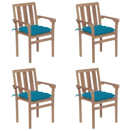 Stackable garden chairs 4 pcs solid teak wood with cushions by vidaXL, Garden chairs - Ref: Foro24-3073398, Price: 501,57 €, ...