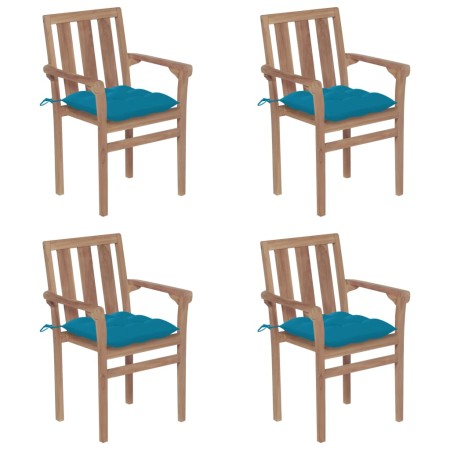 Stapelbare Gartenstühle 4 Stück aus massivem Teakholz mit Kissen von vidaXL, Gartenstühle - Ref: Foro24-3073398, Preis: 512,6...