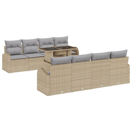 Set de Sofá de Jardín de 9 Piezas con Cojines Beige de Poliratán | Foro24.es | Tu tienda online para hogar, jardín y más Foro24.es