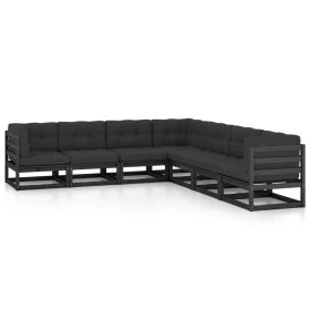 Gartenmöbelset 7-tlg. mit Kissen Kiefernholz schwarz von vidaXL, Gartensets - Ref: Foro24-3076878, Preis: 767,39 €, Rabatt: %