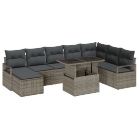 Juego de Sofá de Jardín de 9 Piezas con Cojines Gris Poliratán, Sofá de Jardín de 2 Plazas con Cojines Gris Poliratán by , Ou...