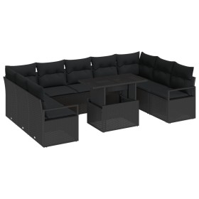 Conjunto de Sofá de Jardín de 10 Piezas con Cojines Negro Poliratán, Sofá de Jardín de 2 Plazas con Cojines Negro Poliratán b...