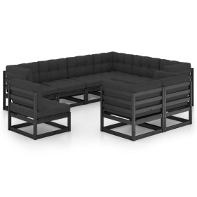 Set de muebles de jardín 9 pzas con cojines madera pino negro