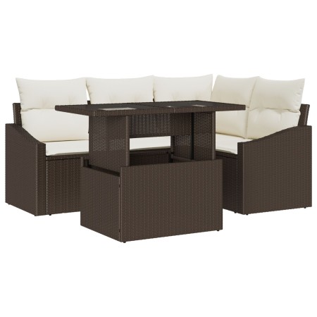 Conjunto de Sofá de Jardín de 5 piezas con Cojines Marrón Ratán de Polietileno by , Outdoor sofas - Ref: Foro24-3348994, Pric...