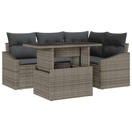 Juego de Sofás de Jardín de 5 Piezas con Cojines de Ratán Poliéster Gris by , Outdoor sofas - Ref: Foro24-3348995, Price: 386...