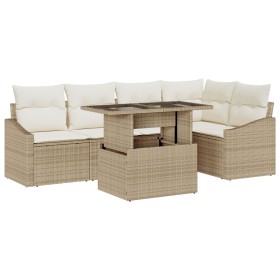 Juego de sofá de jardín de 6 piezas con cojines beige de ratán sintético de , Sofás de exterior - Ref: Foro24-3349007, Precio...