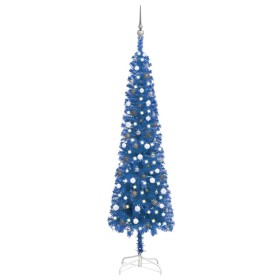 Árbol de Navidad delgado con LEDs y bolas azul 210