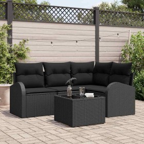Conjunto de sofá de jardín con cojín 5 pcs Negro Poliratán