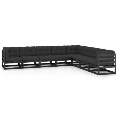 Set de muebles de jardín 8 pzas con cojines madera pino negro de vidaXL, Conjuntos de jardín - Ref: Foro24-3076888, Precio: 9...