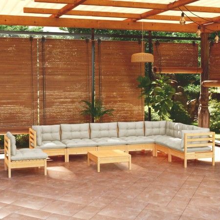 Garden furniture 9 pieces and cushions solid cream pine wood by vidaXL, Garden sets - Ref: Foro24-3096737, Price: 695,86 €, D...
