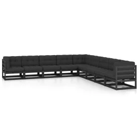 Set de muebles de jardín 9 pzas con cojines madera pino negro de vidaXL, Conjuntos de jardín - Ref: Foro24-3076898, Precio: 1...