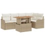 Juego de Sofá de Jardín de 6 Piezas con Cojines Beige Poliratán Acacia, Sofá de Jardín de 2 Plazas con Cojines Beige Poliratá...