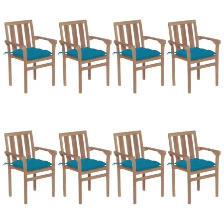 Stackable garden chairs 8 pcs solid teak wood with cushions by vidaXL, Garden chairs - Ref: Foro24-3073452, Price: 1,00 €, Di...