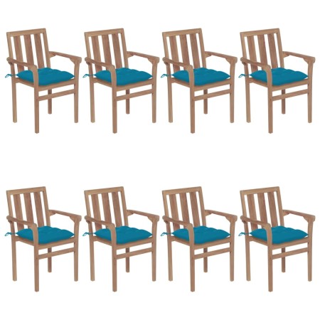 Stapelbare Gartenstühle 8 Stück aus massivem Teakholz mit Kissen von vidaXL, Gartenstühle - Ref: Foro24-3073452, Preis: 1,00 ...
