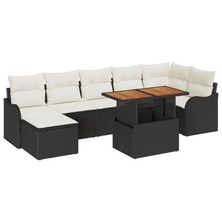 Juego de sofá de jardín de 8 piezas con cojines ratán negro acacia, Sofá de jardín de 2 plazas con cojines ratán negro von , ...