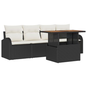 Juego de comedor de jardín de 5 piezas con cojines negros de poliratán y acacia de , Sofás de exterior - Ref: Foro24-3349515,...