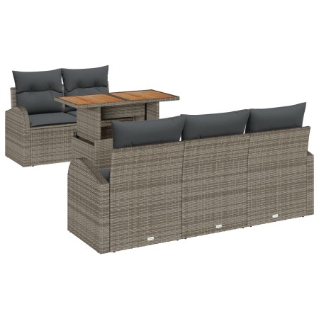 Conjunto de Comedor de Jardín de 6 Piezas con Cojines Gris Ratan Poliéster y Acacia by , Outdoor sofas - Ref: Foro24-3349523,...