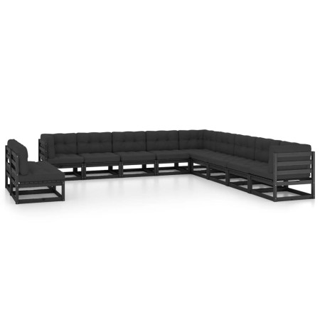 11-teiliges Gartenmöbel-Set mit Kissen aus schwarzem Kiefernholz von vidaXL, Gartensets - Ref: Foro24-3076928, Preis: 1,00 €,...
