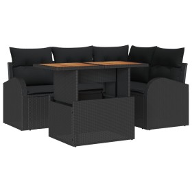 Conjunto de Comedor de Jardín de 5 Piezas con Cojines Negro Poliratán Acacia von , Outdoor-Sofas - Ref: Foro24-3349582, Preis...