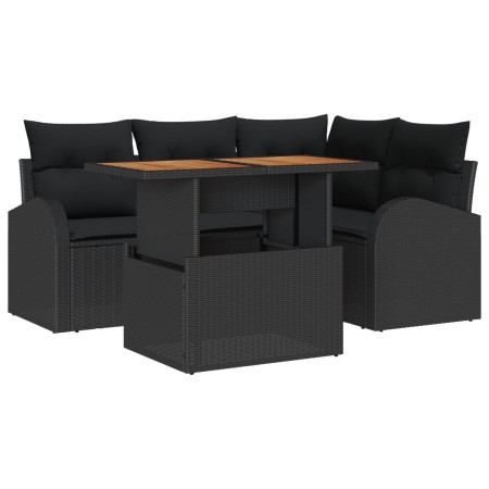 Conjunto de Comedor de Jardín de 5 Piezas con Cojines Negro Poliratán Acacia by , Outdoor sofas - Ref: Foro24-3349582, Price:...